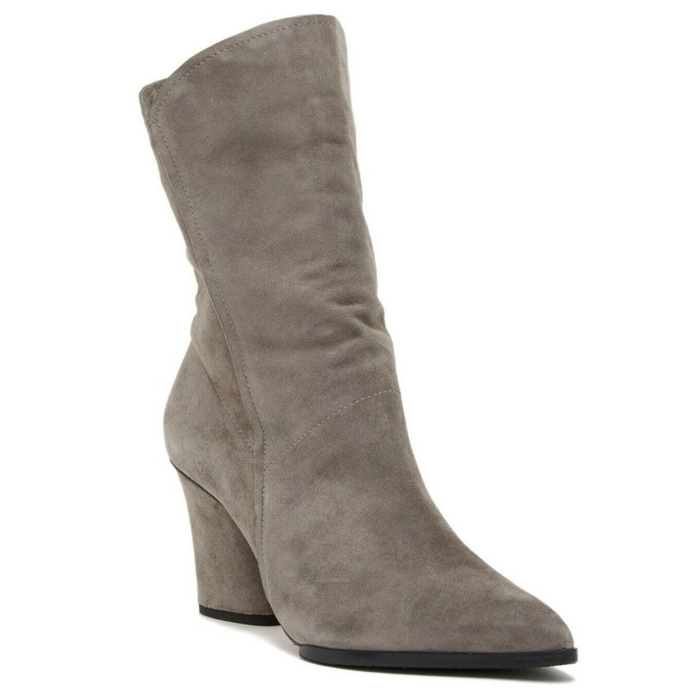 $300 DONALD PLINER Lora Pointed Toe Boot BLOCK SUEDE LUXURIOUS 8 GREY 8 (B5)